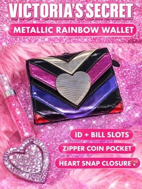 Victoria’s Secret Metallic Rainbow Wallet Heart Snap Closure